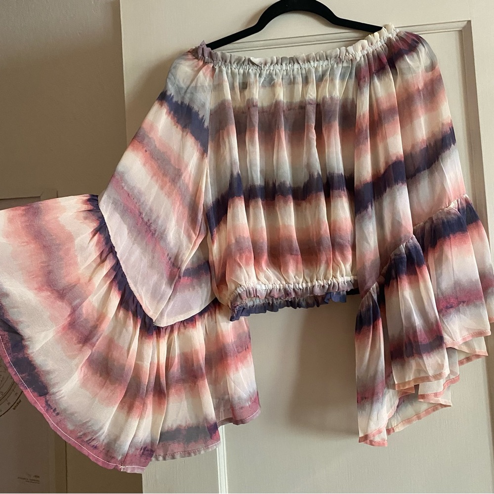 Sheer off the shoulder flowy sleeve top